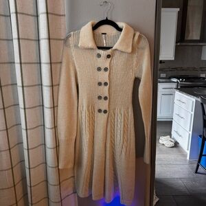 FreePeople Cream Knit Button-Up Sweater Dress